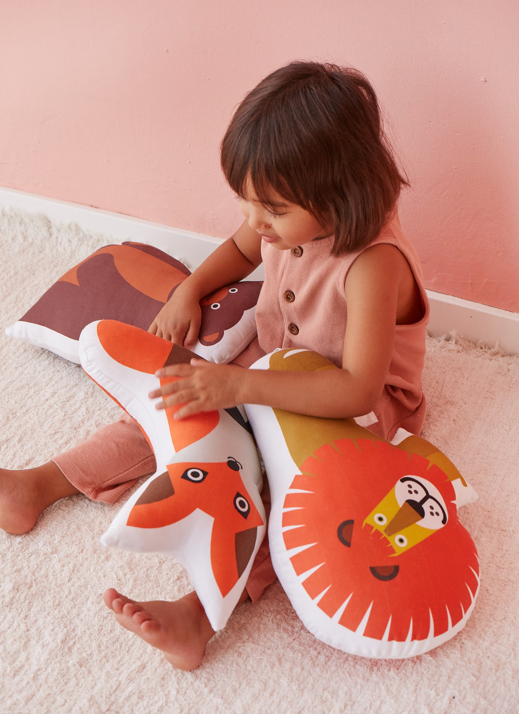 lion, bear, fox organic cotton cushions for kids